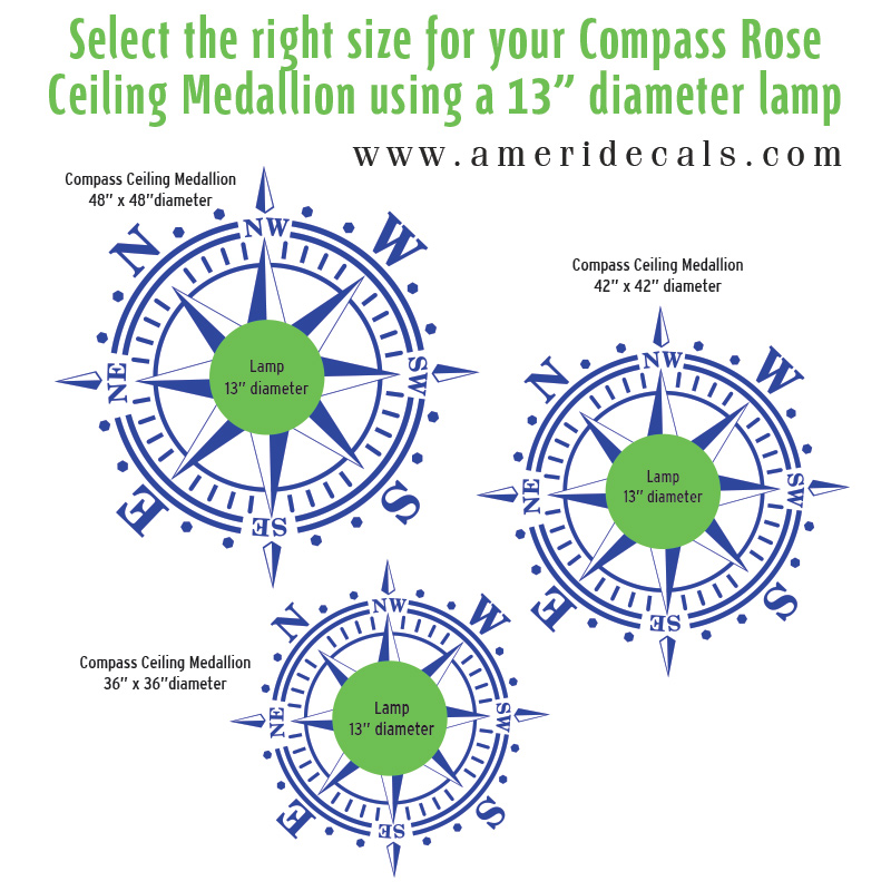 Ameridecals.com how to select the right ceiling medallion using a 13 inches diamter lamp